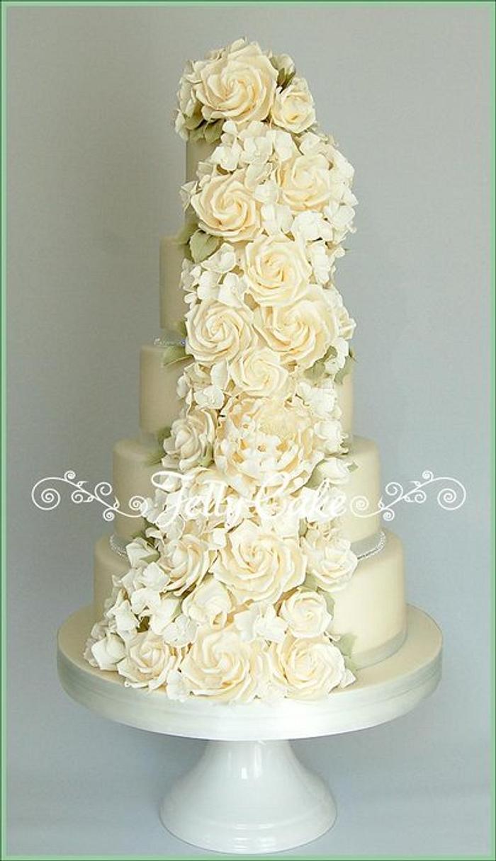 Ivory Rose Cascade Wedding Cake