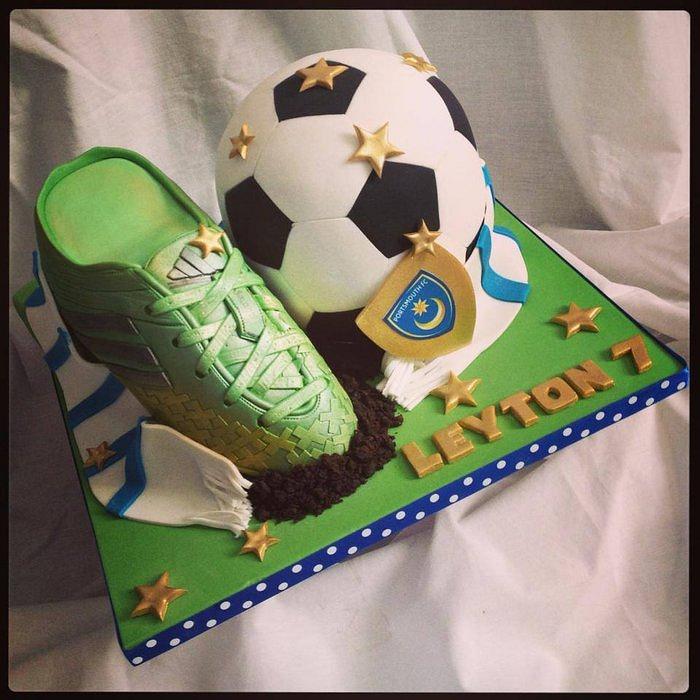 Football shoe and ball birthday cake