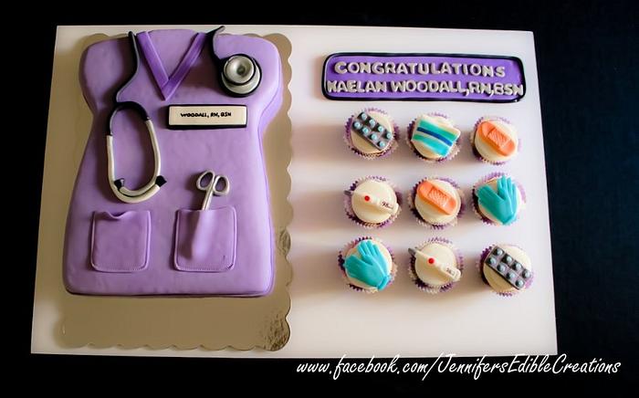 Nurse Graduation Cake and Cupcakes