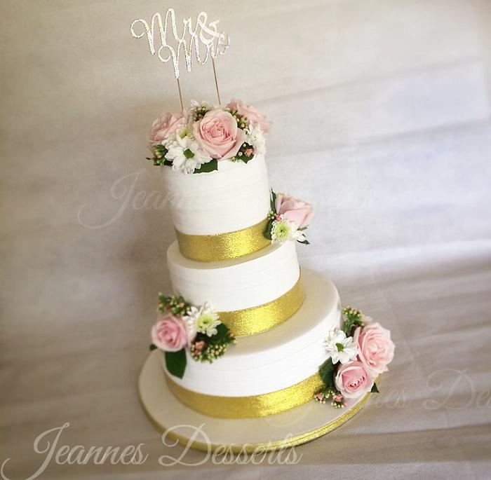 Pink and Gold Themed Wedding Cake