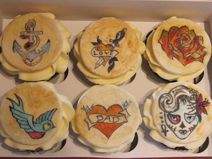 hand painted tattoo cupcakes 