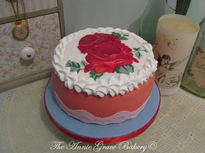 Hand Painted Roses Valentine's Cake