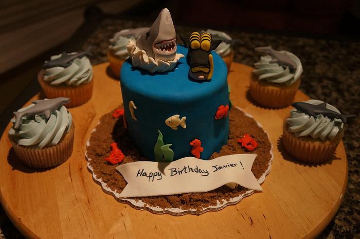 Shark Theme Cake and Cupcakes