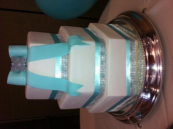Tiffany blue & bling hexagon cake