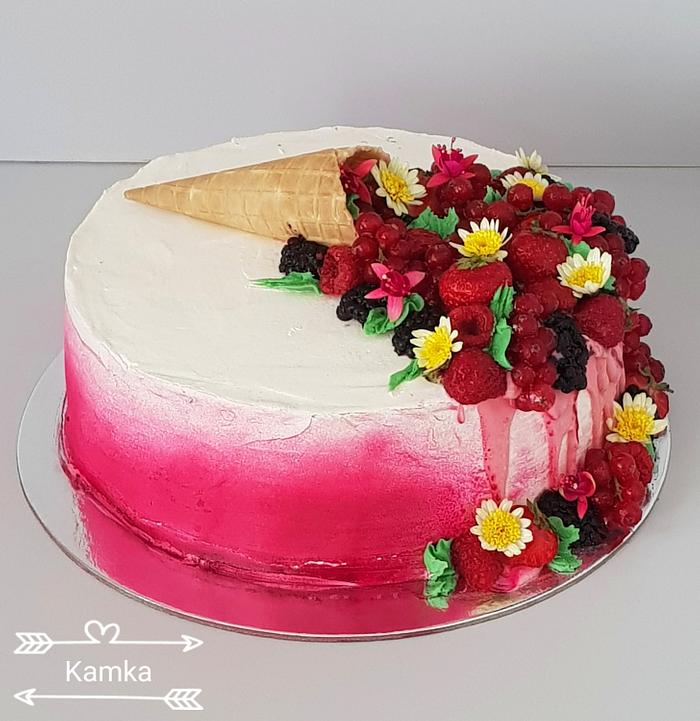 Naked cake with edible flower