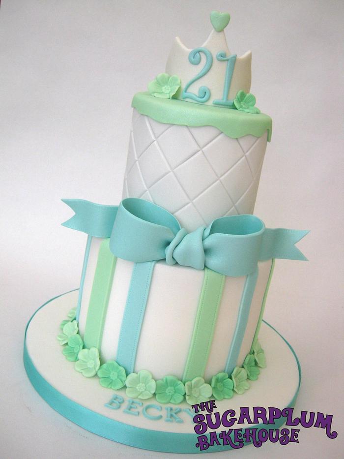 2 Tier Girly Princess Crown 21st Birthday Cake