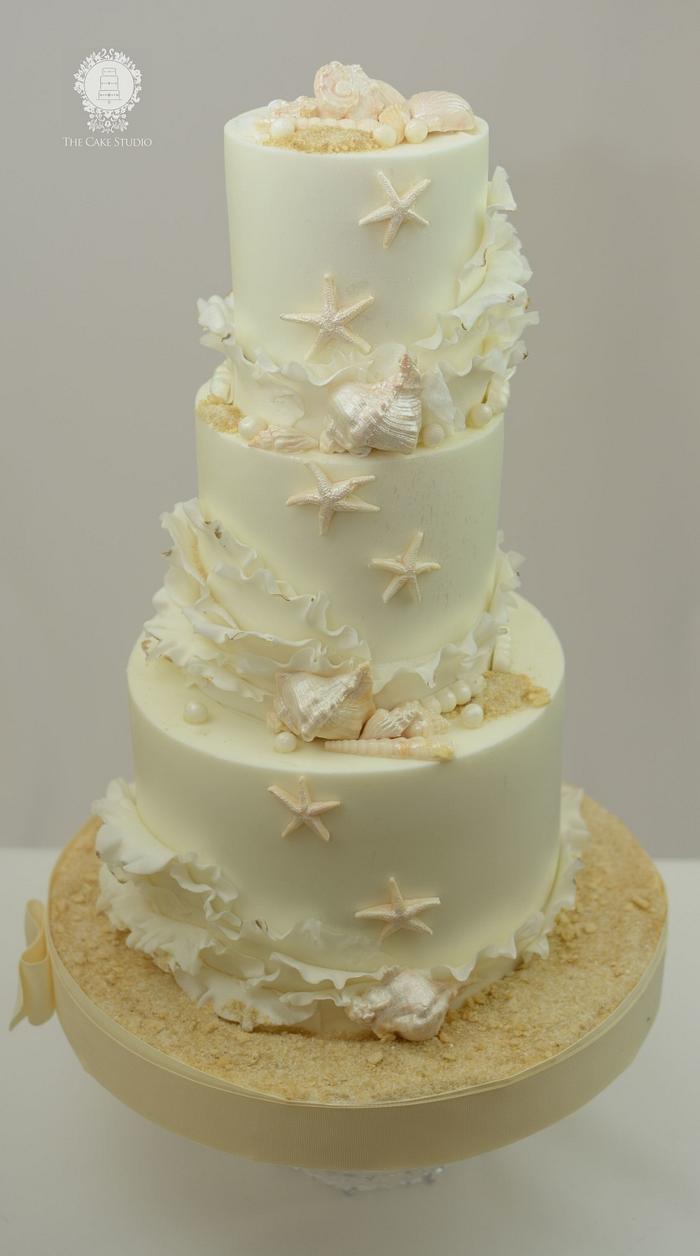 Beach Themed Cake  with Ruffles and shells 