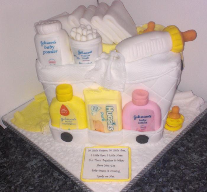 Baby Shower Changing Bag Cake - Wipes, dummies, Nappies, talc etc