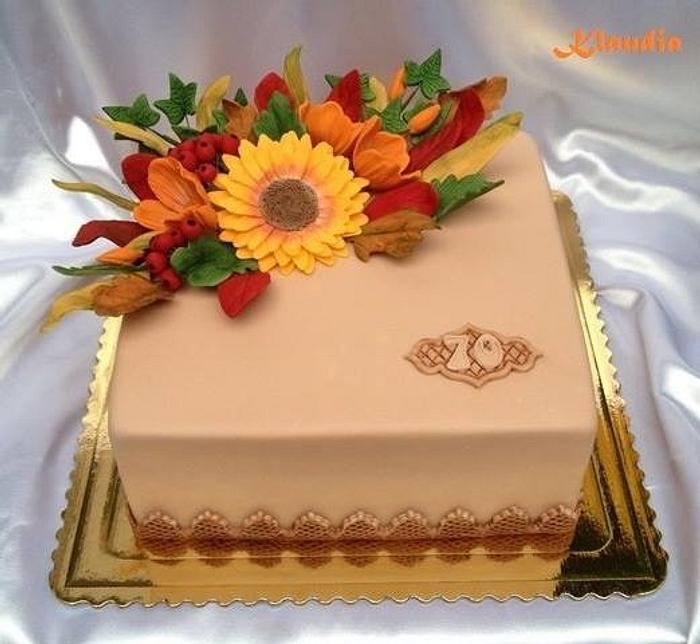 birthday cake with autumn flowers
