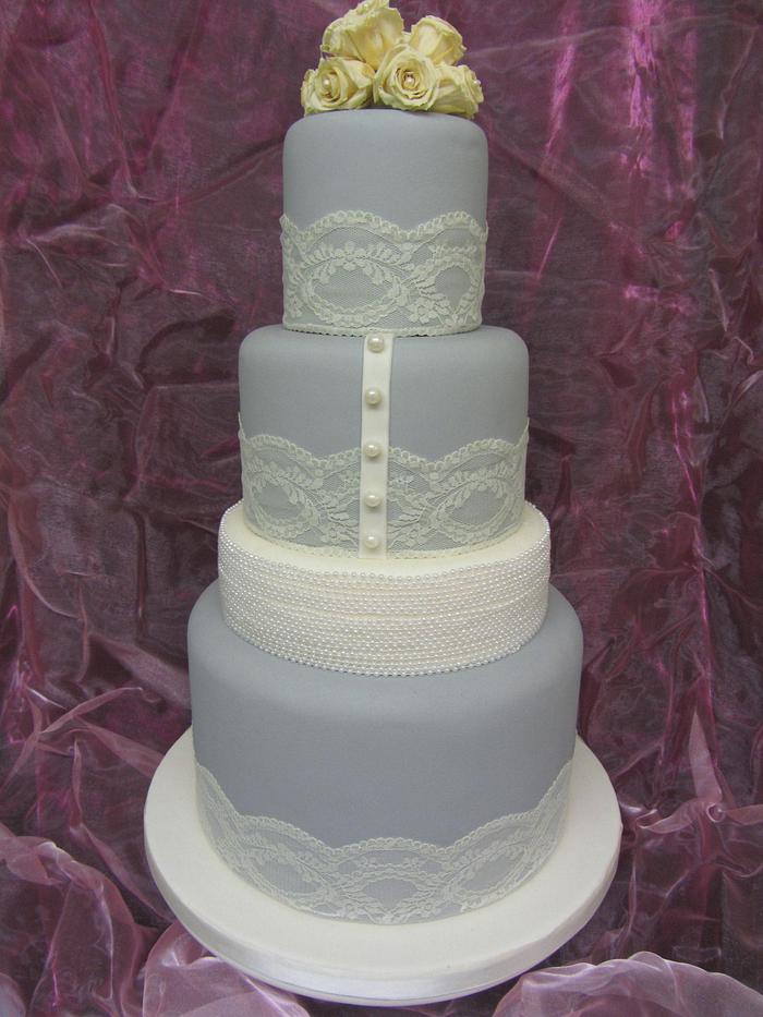 Dove grey lace wedding cake