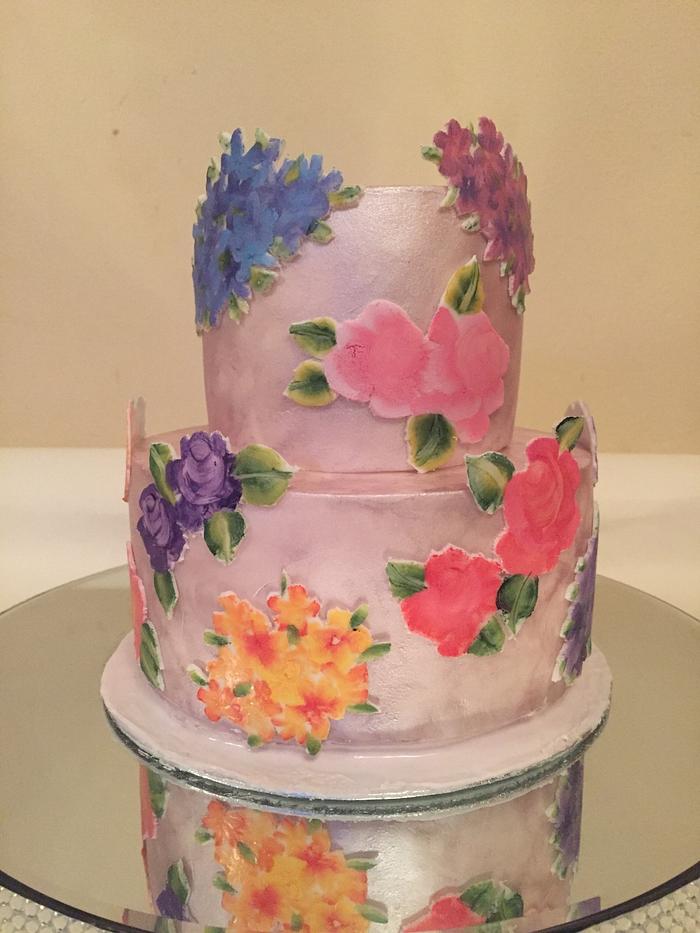 Handpainted Floral Cake