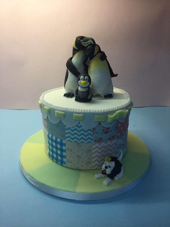 Penguin baby shower cake