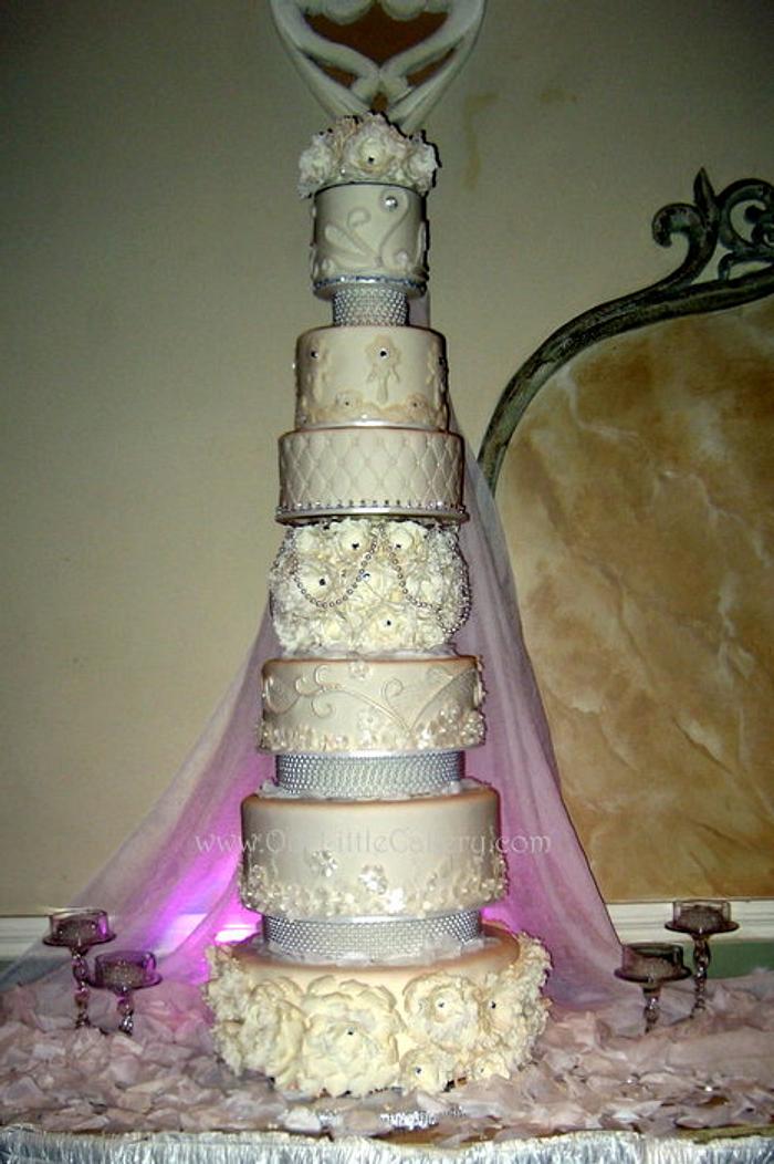 Pearls and bling,  grand wedding cake!