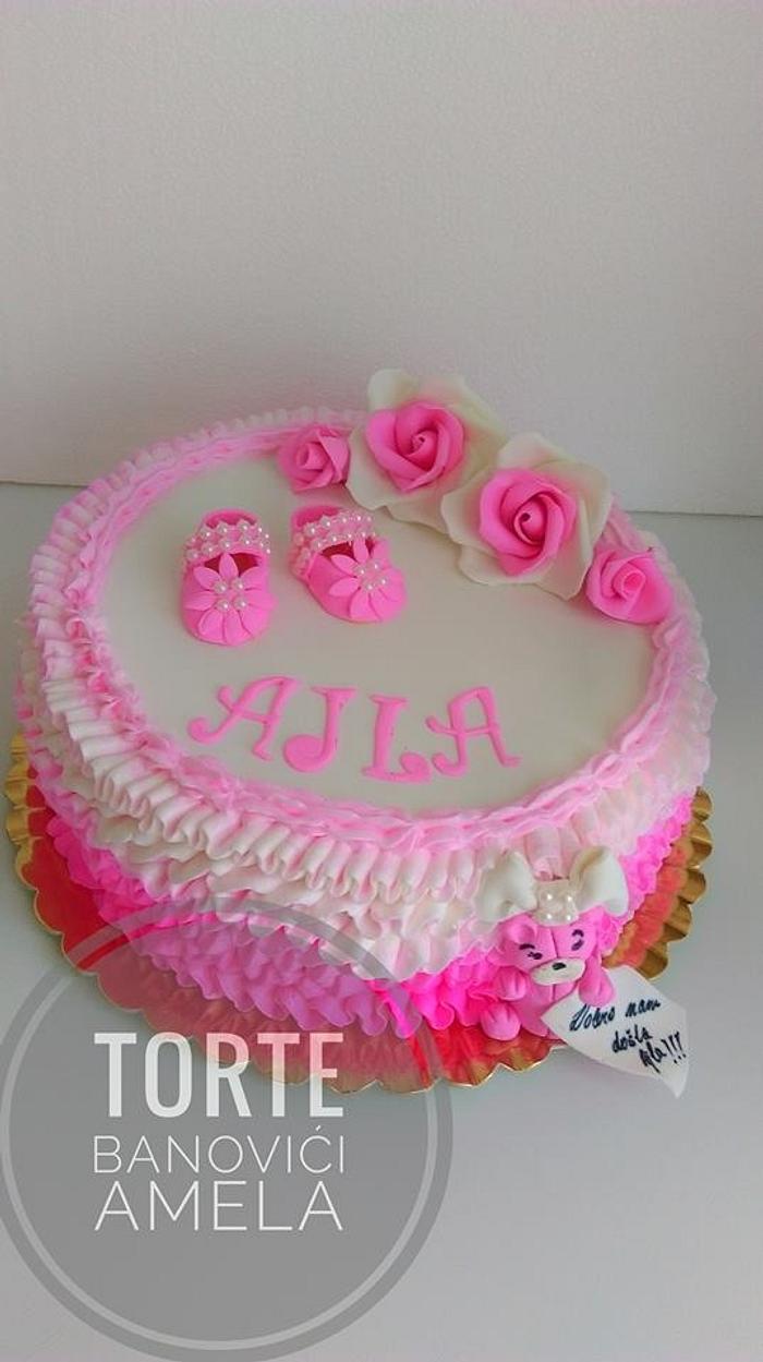 baby pink ruffle cake