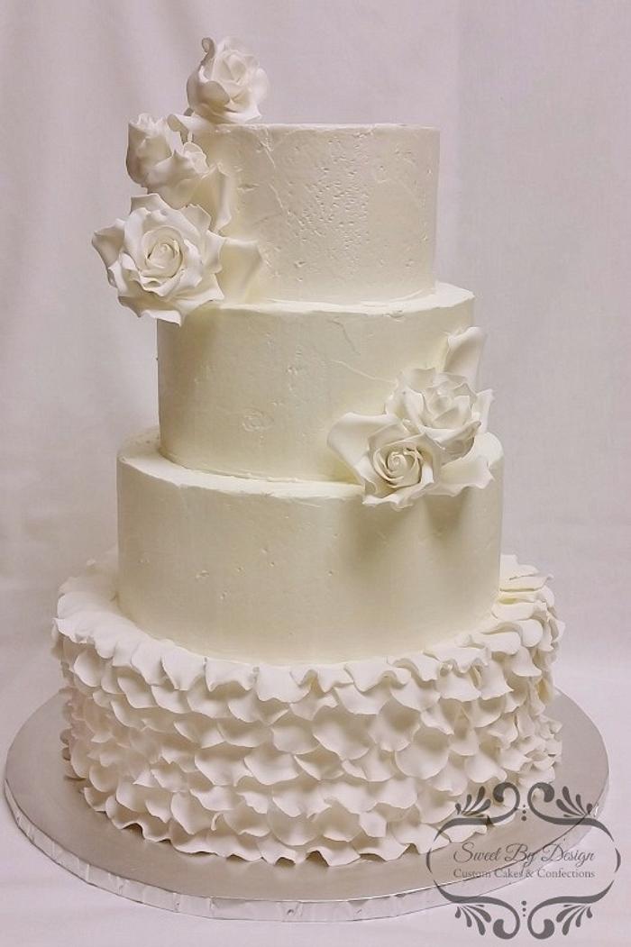 Fondant rose and petal wedding cake