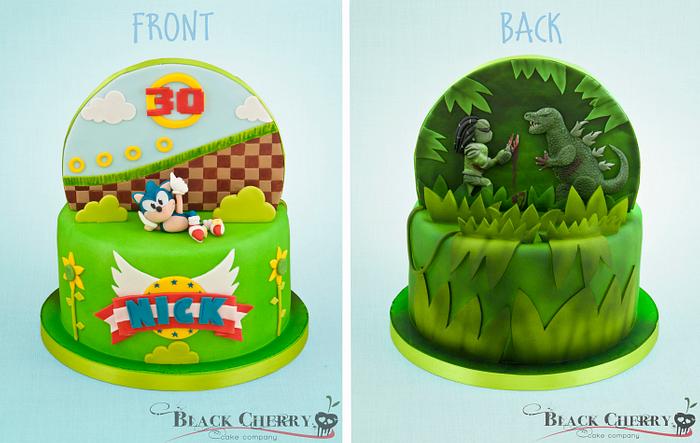 Double Sided Cake Sonic, and Predator vs Godzilla