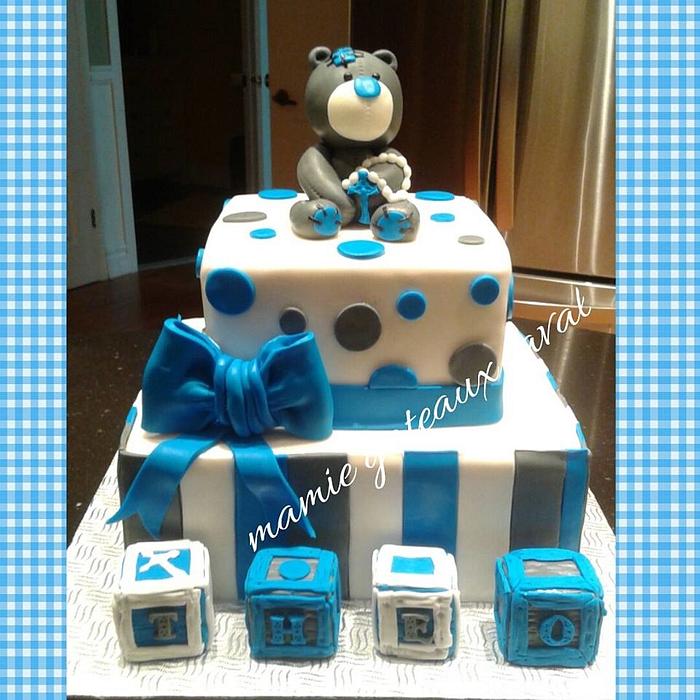 teddy cake baptism blue 