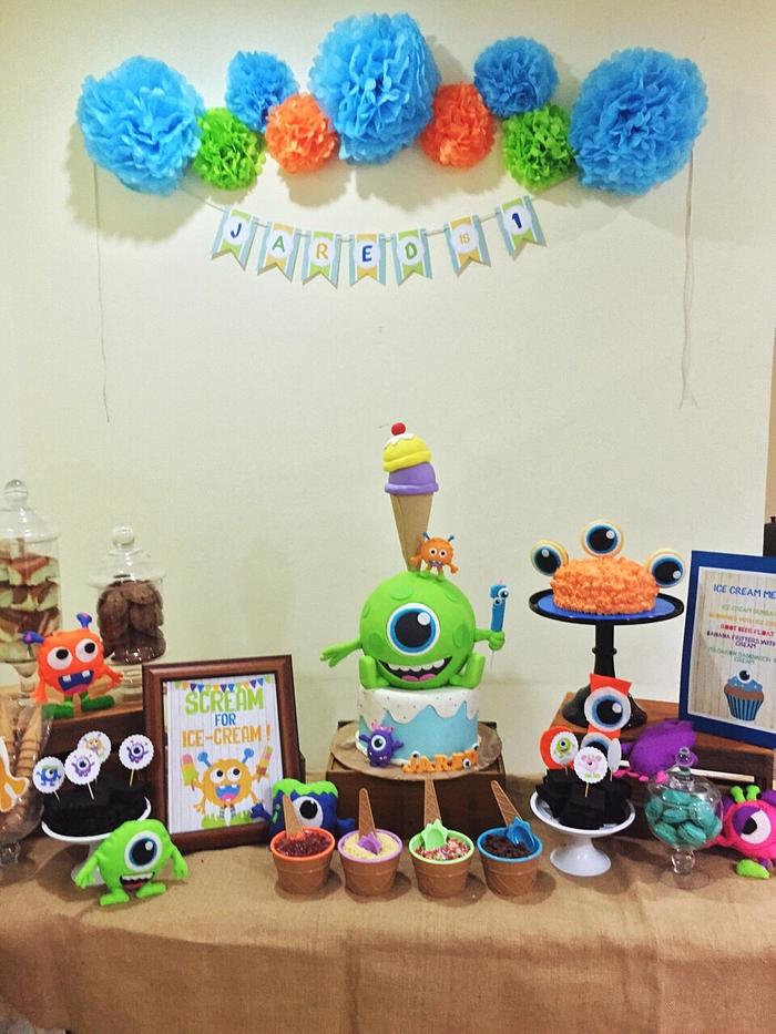 Monster and ice cream dessert table