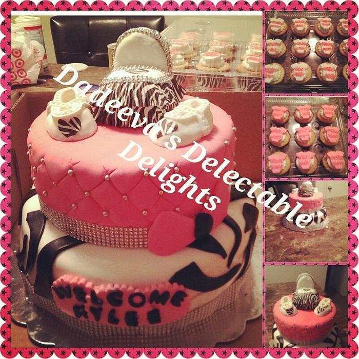 Hot Pink and Zebra themed Baby Shower Cake