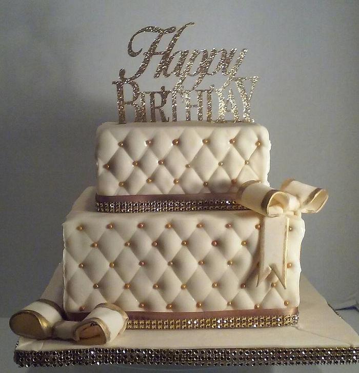 Ivory and Gold Quilted Cake