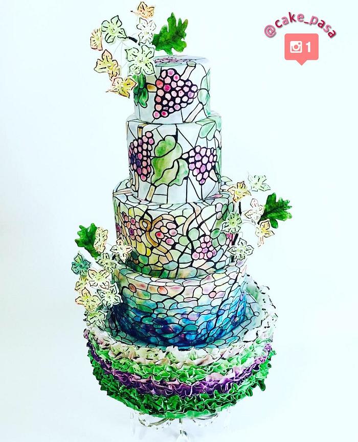 Vineyard Theme Stained Glass Wedding Cake 