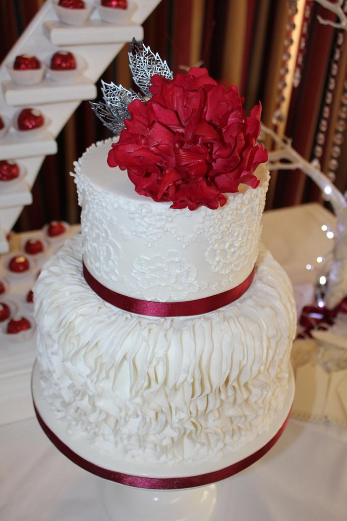 Brush embroidery and frills wedding cake