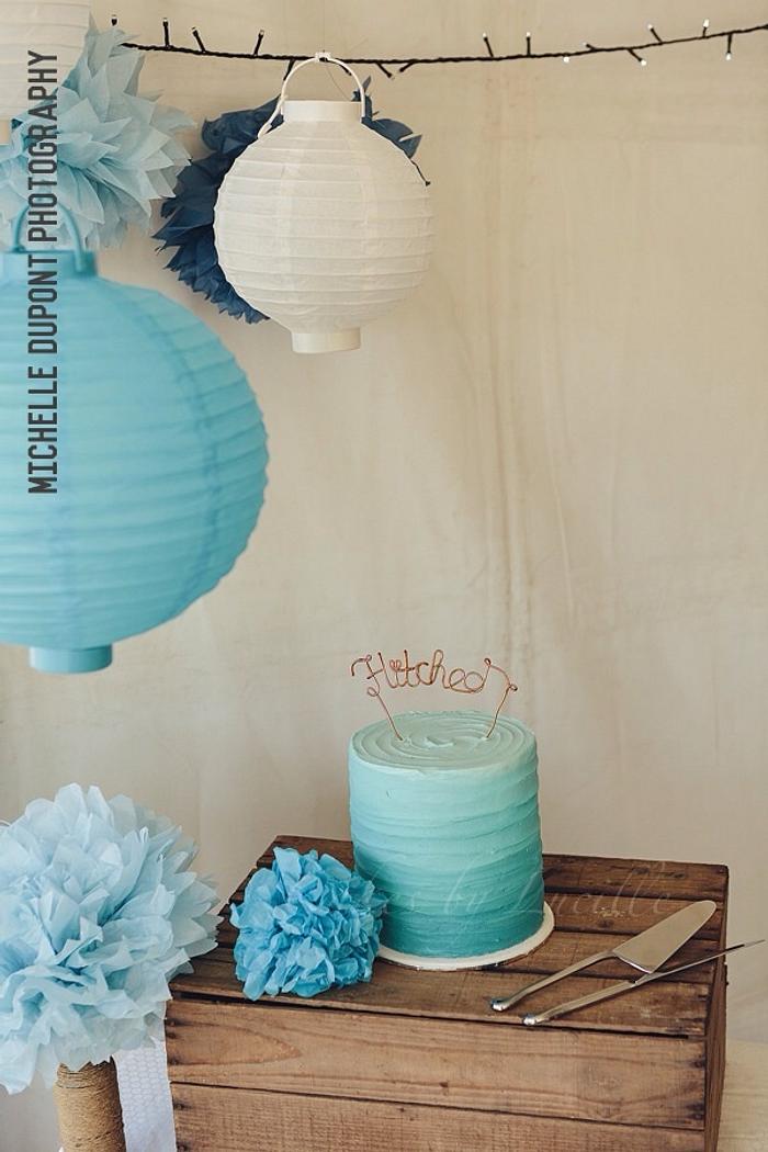 Teal ombre wedding cake