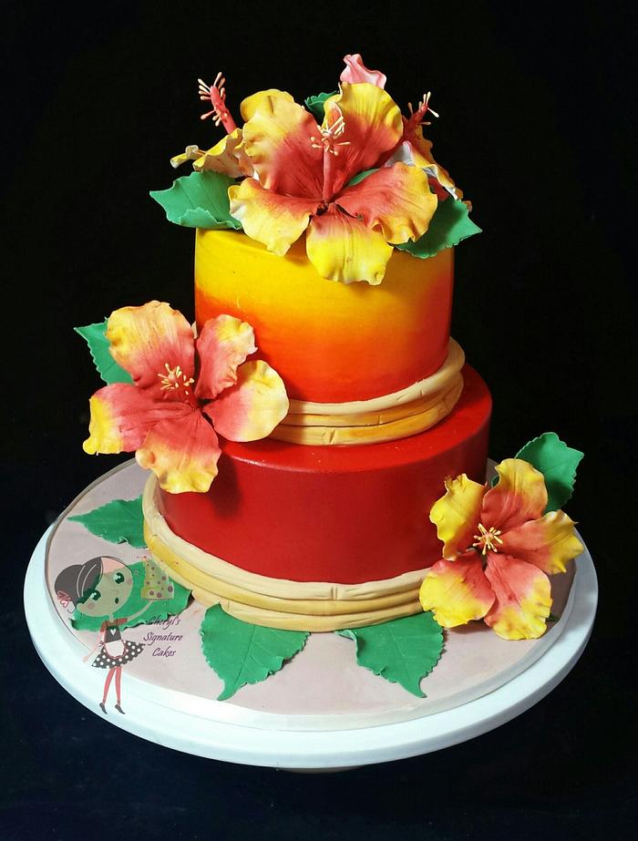 Hawaiian Themed 21st Birthday Cake