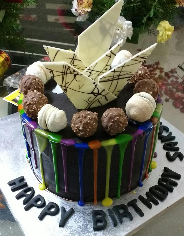 Drippy Birthday cake with Chocolate Shards