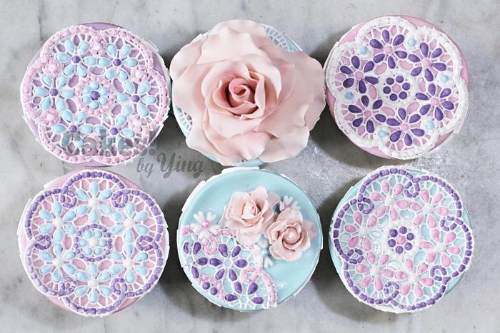 Pastel rose mosaic cupcake toppers