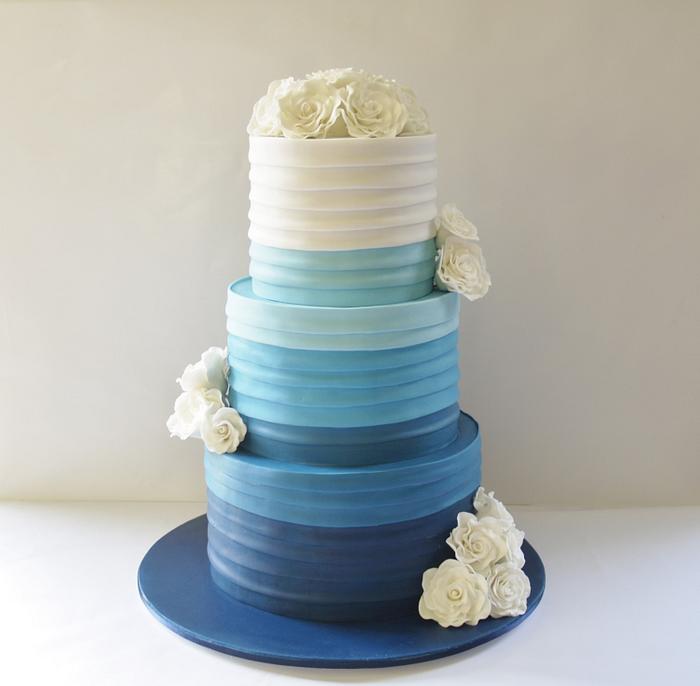 Navy blue ombre wedding cake