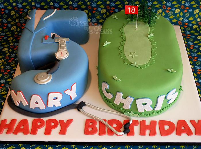 50th birthday cake for twins in nurse and golf theme...