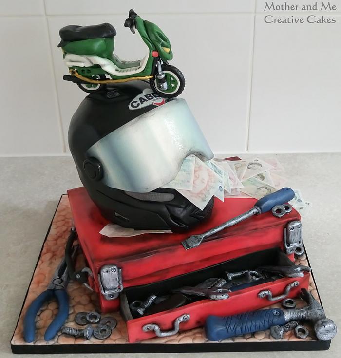 Toolbox and Helmet for the Moped