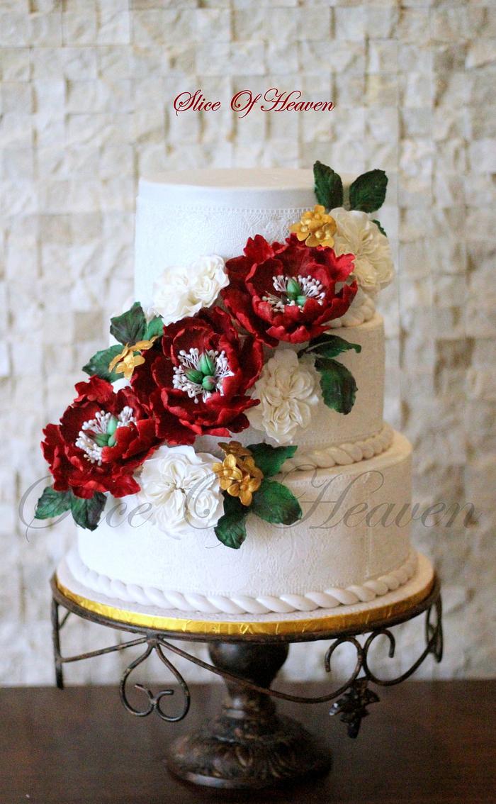 Beauteous Peony Engagement Cake