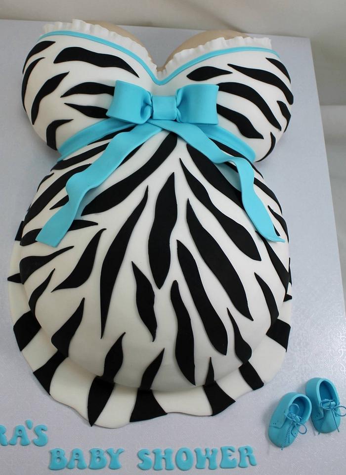 Zebra print baby bump cake & cookies