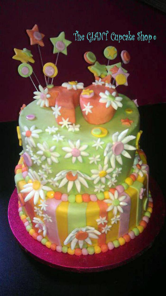 70th Birthday bright floral cake