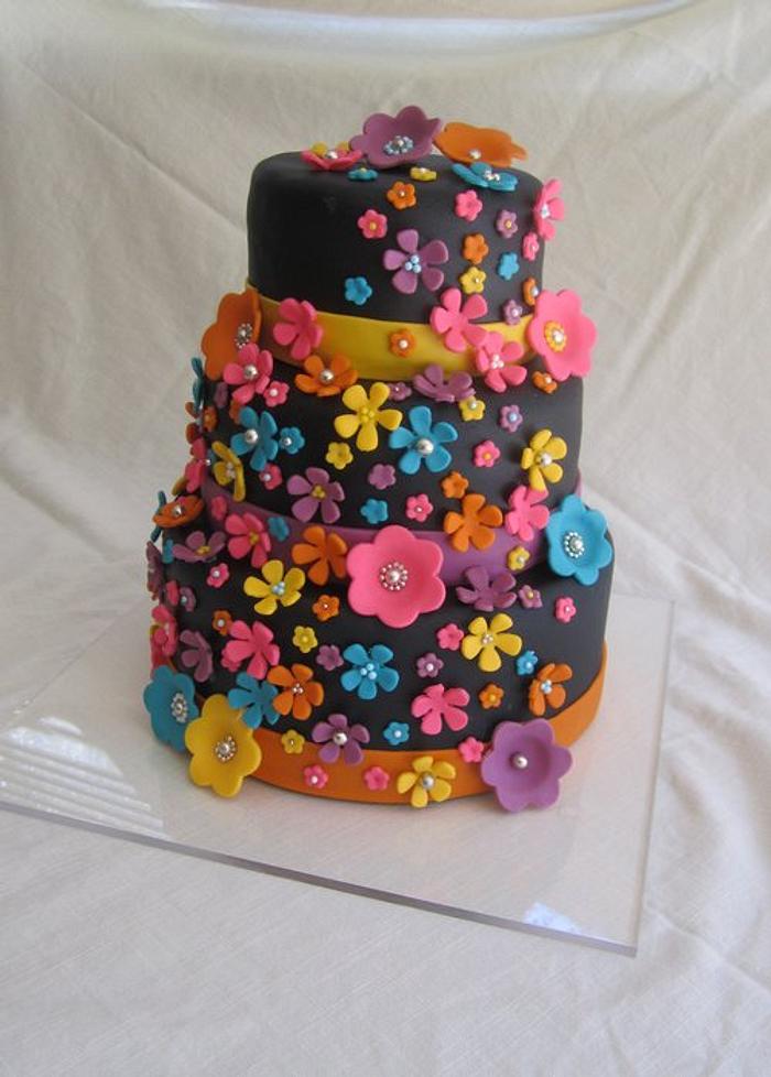 Funky Flowers Wedding Cake