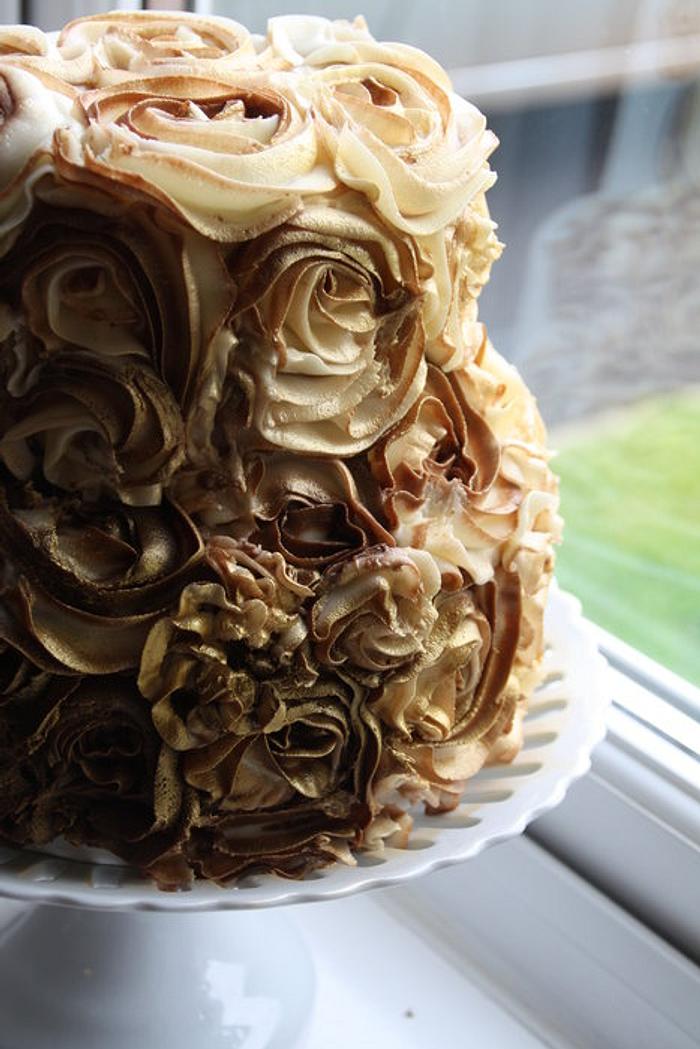 Buttercream chocolate and gold swirly roses