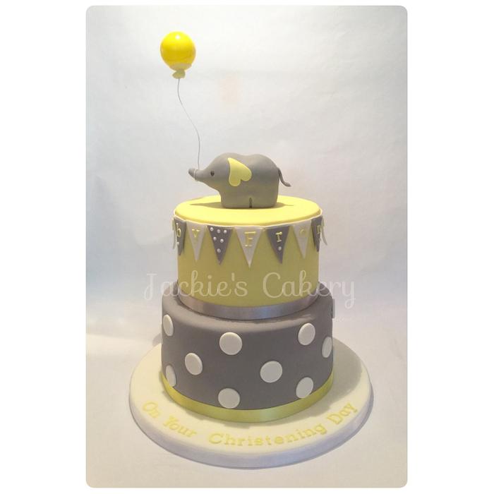 Elephant & Balloon Christening Cake