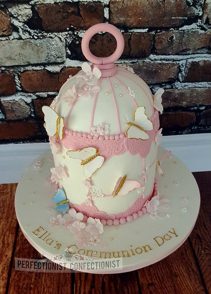 Ella - Birdcage and butterfly Communion Cake