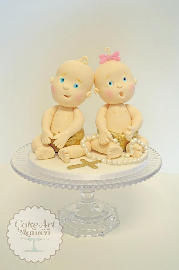 Twin Baby Christening Topper