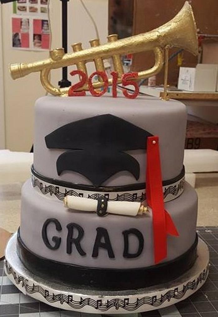 Graduation Cake w/Chocolate Trumpet 