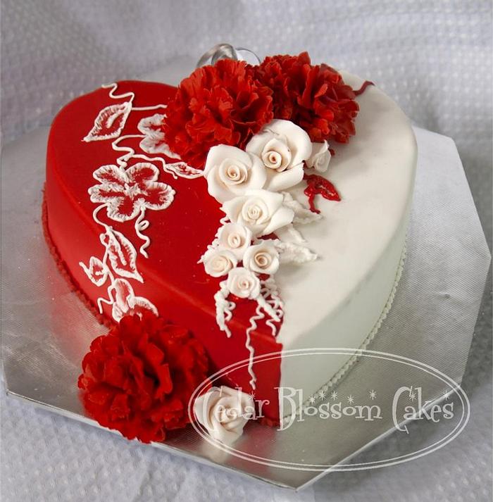 Carnations and roses anniversary cake