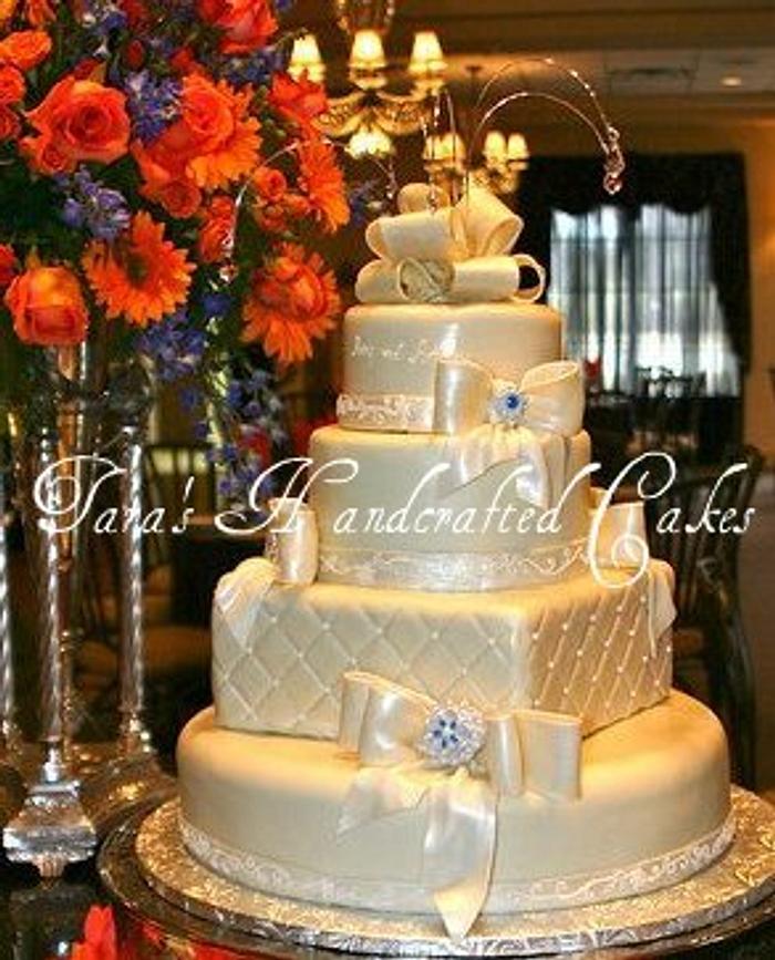 Satin and bows wedding cake