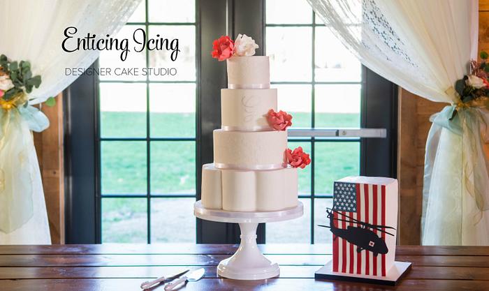 White Wedding Cake + Patriotic Groom's Cake!