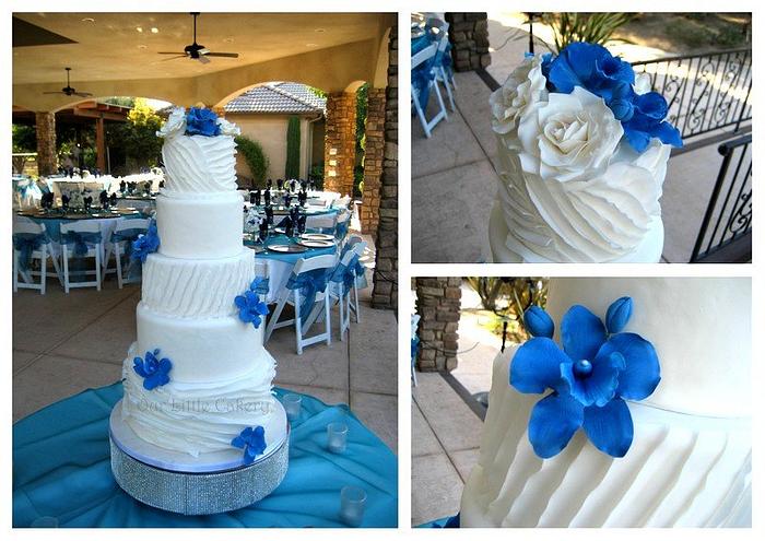 Ruffled Blue sugar orchids wedding cake