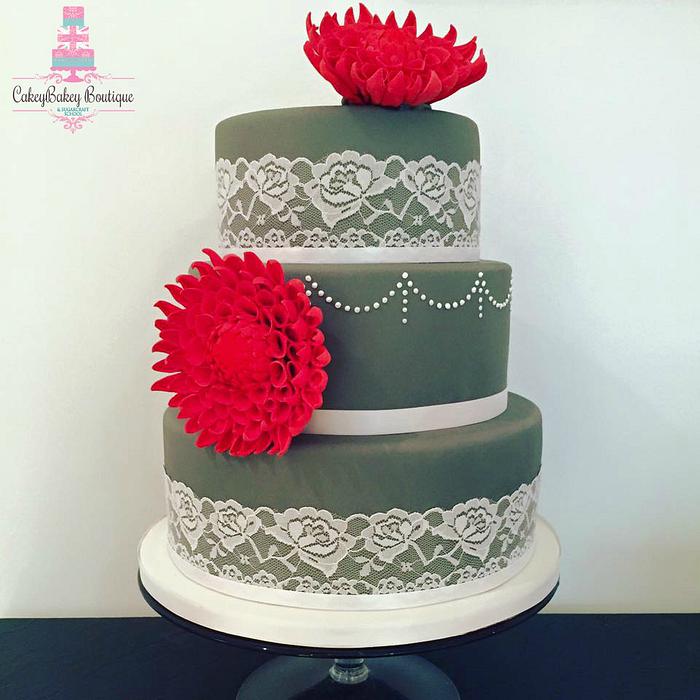 Red Dahlia Wedding cake