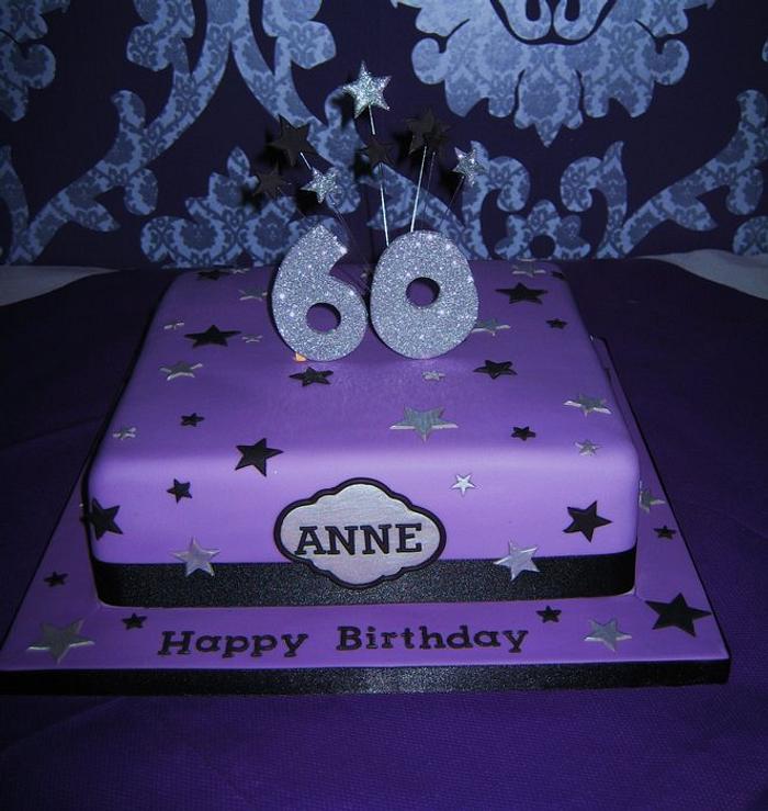 Purple Glitter 60th Birthday cake