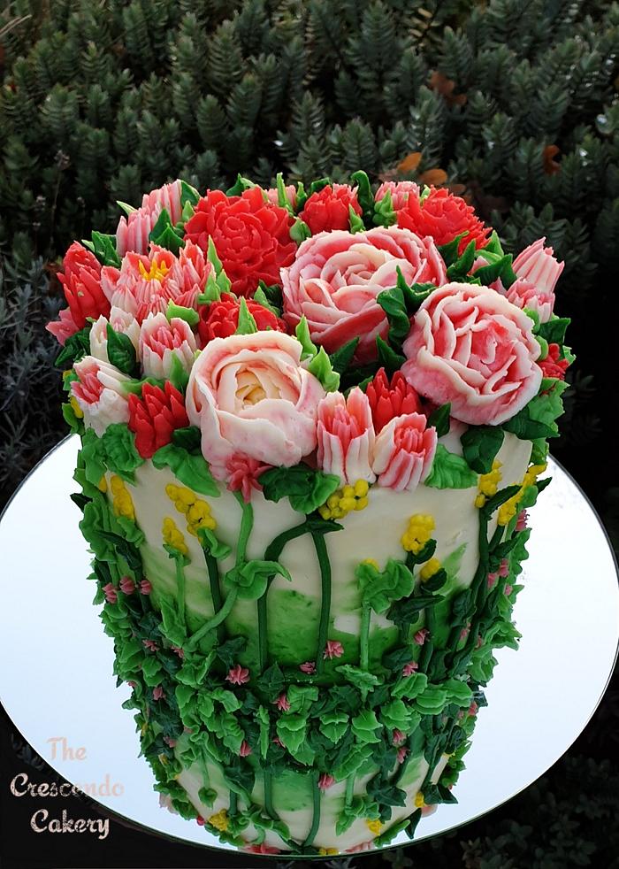 Pink cream flower cake
