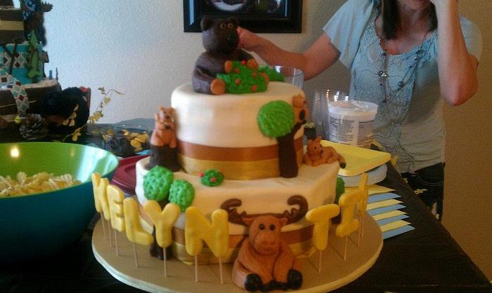Forest animals baby shower cake!